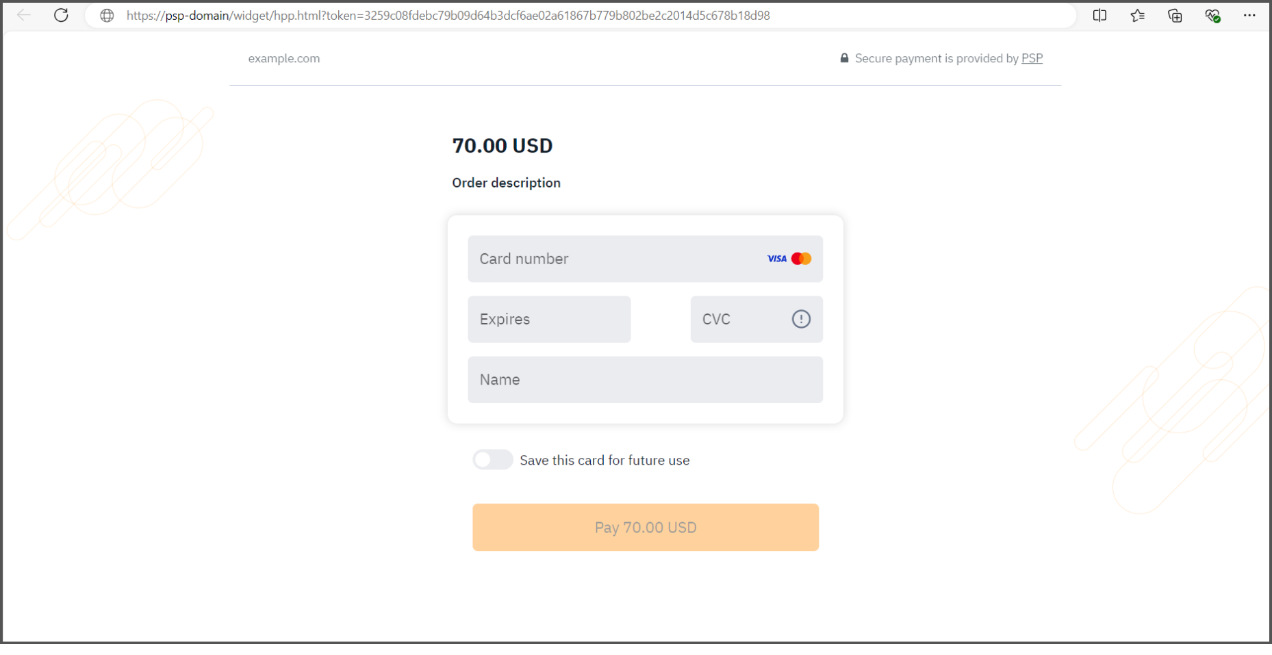 Платежная страница на домене PacoPay Service Provider Payment page on PacoPay Service Provider domain